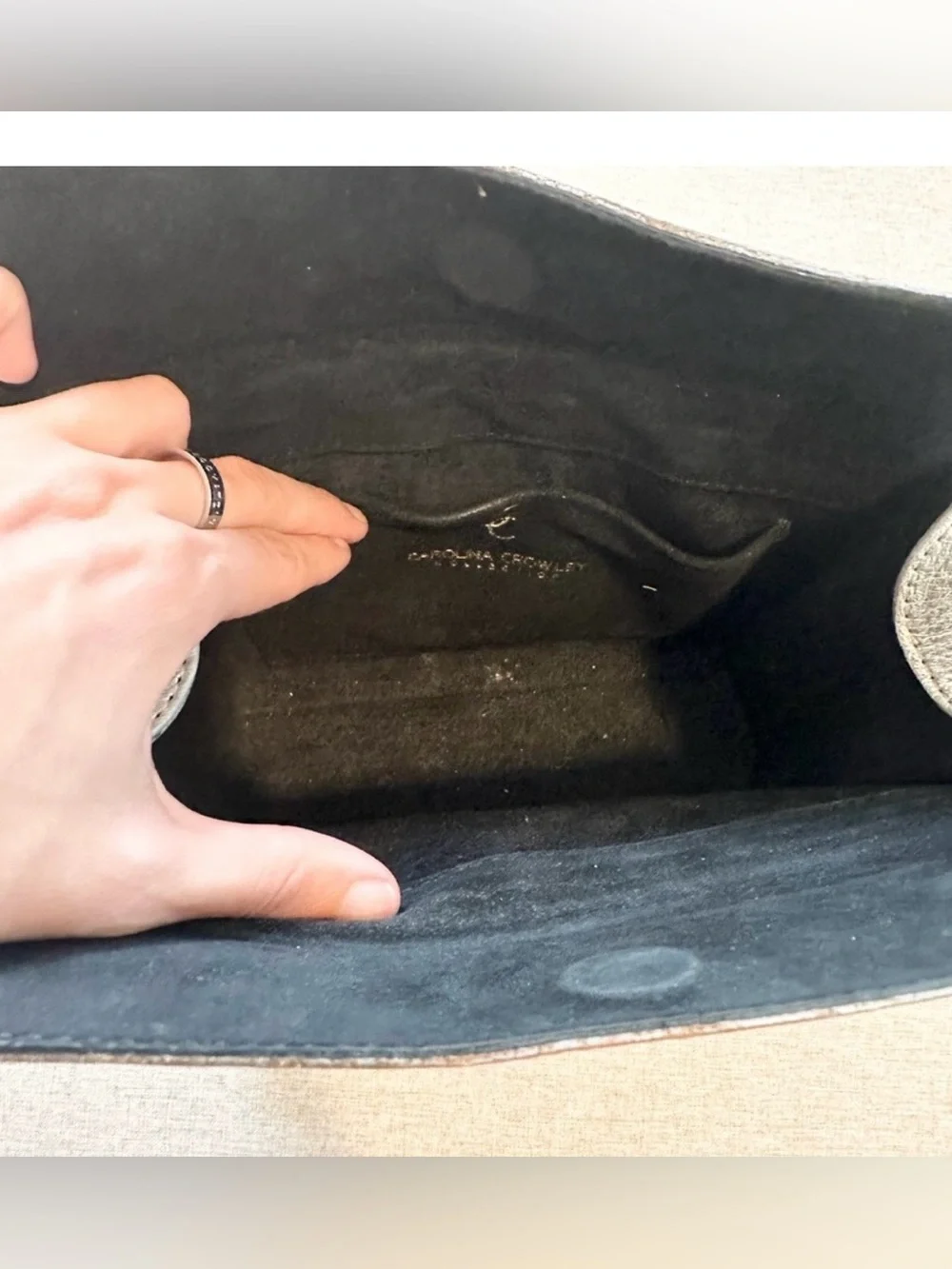 Carolina Crowley Chiseled Tooled Leather Silver Clutch Purse